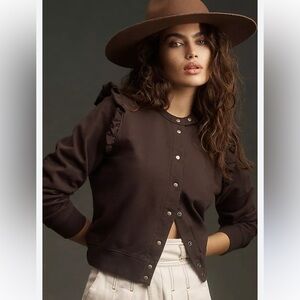 Clare V. Le Snap Ruffled Cardigan Sweater